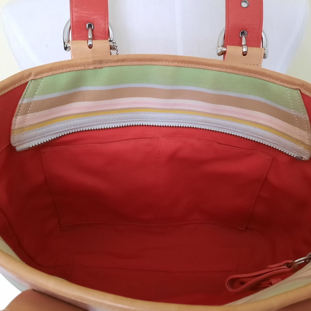 💕💚COACH Hampton Stripe Pastel Fabric and Leather Shoulder Bag 💕💚 - Picture 8 of 12